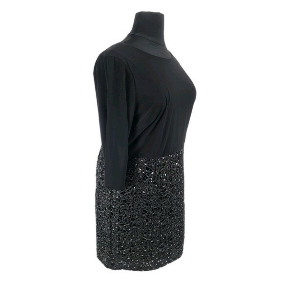 Adrianna Papell Women Plus Size 20W Black Sequin 3/4 Sleeve Mini Dress  272A - Picture 2 of 6
